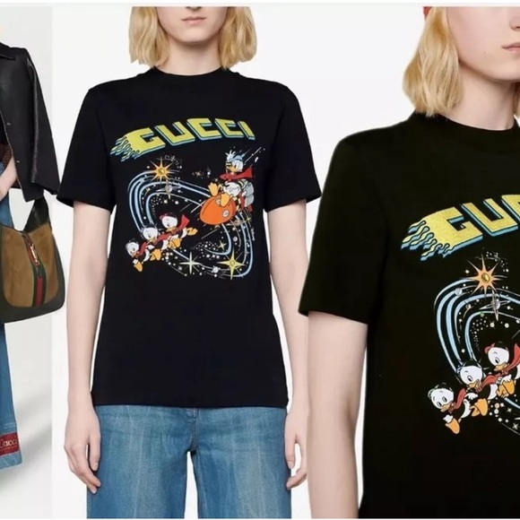 GUCCI X DISNEY DONALD DUCK Rocket Embroidered Logo Cotton Jersey T-shirt - Picture 15 of 16